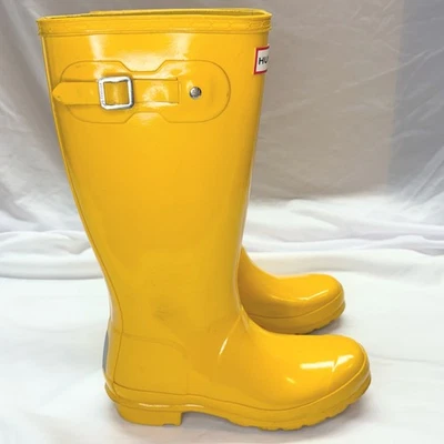 Hunter Original Kids Gloss Rain Boots Boys 4 Girls 5 EU 36 Yellow Tall Rubber - Image 1 of 4