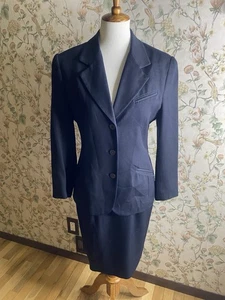 Barry Bricken Silk Wool Skirt Blazer Set Size 4 Navy Blue Vintage - Picture 1 of 10