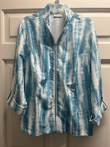 Weekends By Chicos Blue & White Tie-Dyed Lightweight Jacket Size 3 NWT - Picture 1 of 8