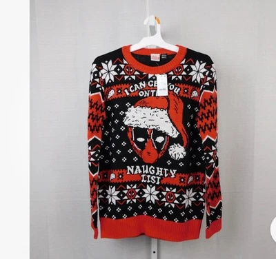 Suéter de Navidad Marvel Deadpool "I Can Get You On The Naughty List" Nuevo con Etiquetas Pequeño Foto 1 de 3