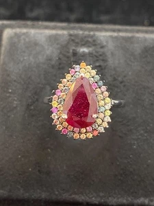 NATURAL RUBY SAPPHIRE STERLING SILVER 925 RING - Picture 1 of 7