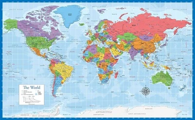 Laminated World Map Poster - Wall Chart of Earth - 18" x x 29", Blue  - Image 1 of 4