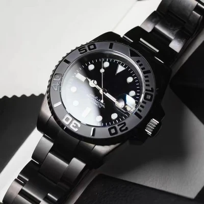 Custom 40mm Polished Stealth Black Sub-Style Mod | NH35 Automatic Sapphire Glass - Image 1 of 4