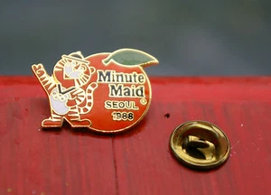 Minute Maid Seul 1988 Tiger Olympic Rings Orange Metal Enamel Lapel Pin Pinback - Picture 1 of 5