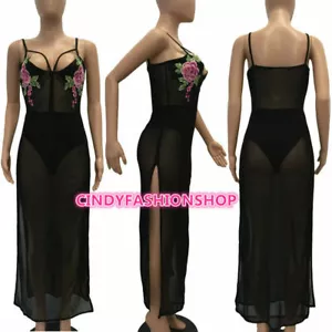 Cindy Moda Sexy Mujer Sin mangas Floral Bordado Malla Patchwork Maxi Vestido - Imagen 1 de 11