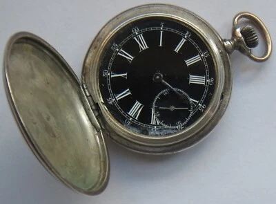 Reloj Bolsillo Longines Plata Cazador Caja Tallada Esmalte Negro Esfera Balance Ok. Foto 1 de 4