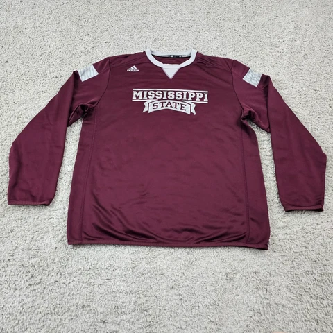 Mississippi State Bulldogs Shirt Men Large Maroon Adidas Long Sleeve Sweatshirt Cover