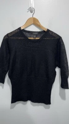 Ideología Mohair Suéter Semi Transparente Top Codo Manga Cuentas Decoración Talla Grande Foto 1 de 4