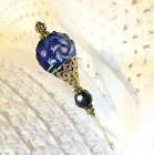 HATPIN with Deep BLUE Glass Wedding-Cake Bead and Crystal Set in Gold Finish, 6”