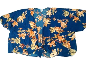 Meri Skye Top Blazer Damen 5X Überhemd vorne zum Binden Blumenmuster Polyester kurz slv - Bild 1 von 6