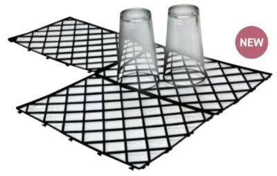 BEAUMONT Glass Mats Bar Shelf Liner Interlocking Black Plastic Matting 8" x 12" | Pack 10