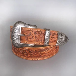 Cinturón de cuero genuino occidental de colección con hebilla de cinturón hecho a mano vaquero vaquera - Imagen 1 de 19