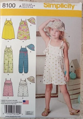 Simplicity 8100 Karen Z Jumpsuit Romper Sun Dress Pattern UNCUT Girl 3 4 5 6 7 8 - Image 1 of 4