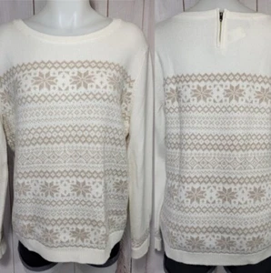 New Talbots Petites Sweater Ivory Gold Sparkle Fair Isle XLP $89.50 White - Picture 1 of 8