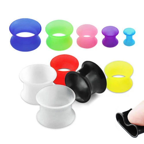 Silikon Flesh Tunnel Soft Ear Plug Hollow Piercing Ohr Double Flared Bunt 2x SET - Bild 1 von 1