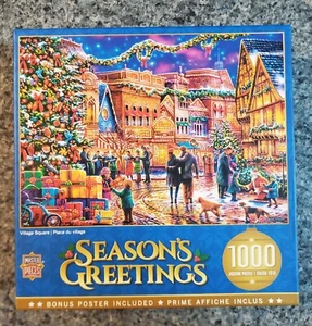 NEW MasterPieces Season's Greetings VILLAGE SQUARE 1000 piece puzzle Christmas - Picture 1 of 6