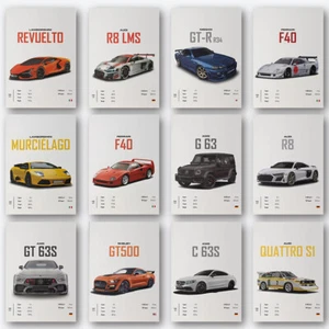 Famous Classic Luxury Sports Car Supercar Collection HD Poster and Prints Canvas - Foto 1 di 114