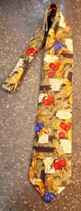 STRUCTURE Italian Silk necktie vtg Italy Columns Olive & Cherry Fruit Tie unique - Picture 1 of 5
