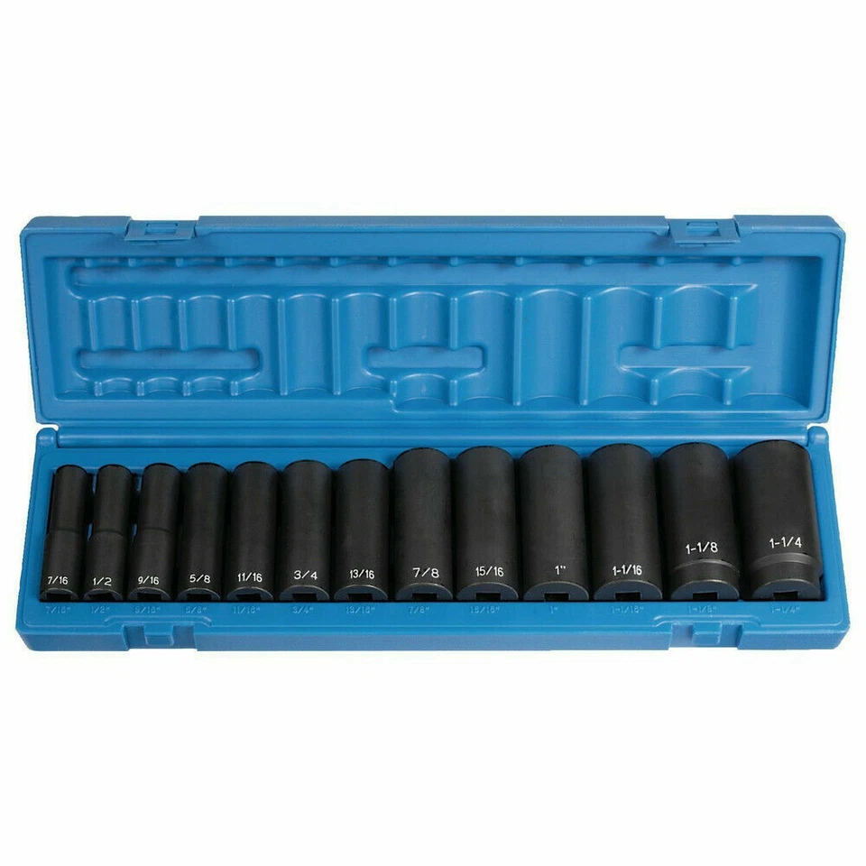 Grey Pneumatic 1312D 13-Pc 1/2" Dr. 6-Pt SAE Deep Impact Socket Set  Brand New! - Image 1 of 1