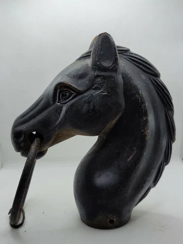 🐴Cast Iron Horse Head Fence Post Hitching Post Topper Mouth Ring Heavy Cover