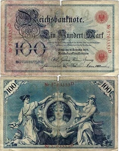 Banknote Reichsbanknote 100 Mark 1905 Berlin Reichsbank DEU-20a Ro.23a P-24a - Bild 1 von 1