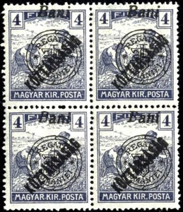 Rumänisch Ungarn 1919 ORADEA HARV/KÖZT 4 B Ist. Ed. block4 MNH, OG ORIGINAL - Bild 1 von 1