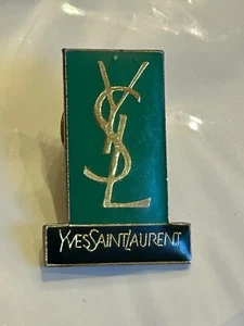 Spilla in metallo vintage verde e oro YSL Yves Saint Laurent garantita originale - Foto 1 di 7
