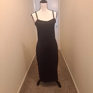 Vintage formelles Abendessen Castro schwarz Midi Spaghettiträger tief ausgeschnitten Kleid-Größe 10 - Bild 1 von 9