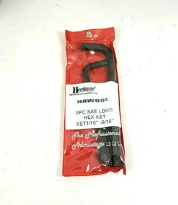 9 piezas vintage Herbrand Juego de llaves hexagonales largas SAE tallas 1/16"" - 9/16"" HAW09L - Imagen 1 de 3