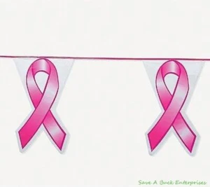 Banderas rosa de concienciación sobre el cáncer de mama ~ pancarta banderín (100 pies de largo) - Imagen 1 de 2