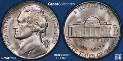 1952 s Jefferson Nickel PCGS MS65 Light Toning Coin 5C - Image 1 of 3
