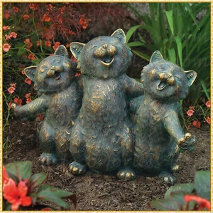 Singing Cat Trio Garden Statue Kitten Sculpture Patio Accent Lawn Ornament Decor - Picture 1 of 7