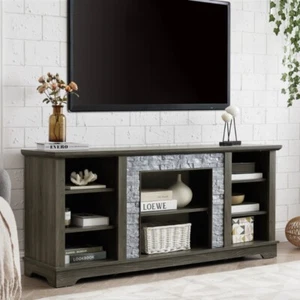 Mantel Stone TV Media Stand Modern Entertainment Console Grey Storage Cabinet - Picture 1 of 11