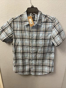 Camisa de franela prAna para hombre mediana a cuadros azul desgastado nueva MRSP $89 - Imagen 1 de 4