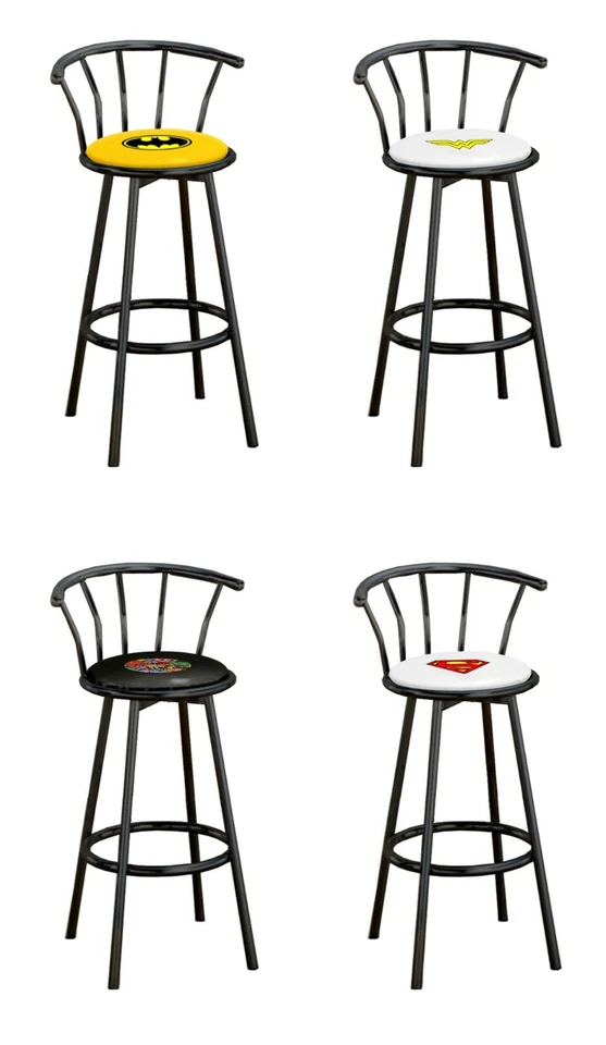 Taburete de Bar Tema Superhéroe 24" o 29" Alto Acabado Metal Negro Cojín de Asiento Giratorio Foto 1 de 1