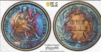 1876 Seated Liberty Dime PCGS AU50 High Grade, Exc. Blue Toning !!! Super Toner - Image 1 of 4