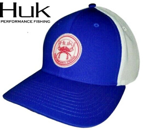 Huk Performance Head Gear A Flex Bait Crab Patch Royal Blue Fishing Hat Cap OSFA