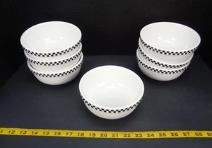 7 Piece New Whole Home Soup Cereal Bowl Porcelain Black White Checkered Dishes - Picture 1 of 3
