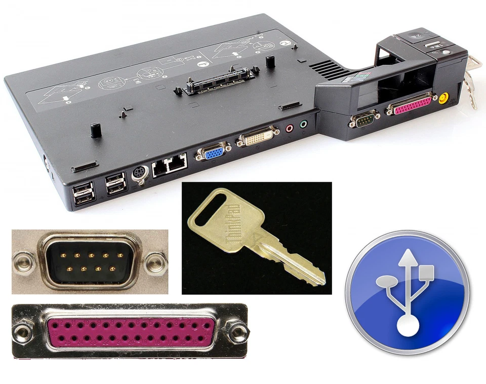 LENOVO IBM PORT REPLICATOR 2504 THINKPAD T400 T500 T60 42W8298 + SCHLÜSSEL DOC10 - Bild 1 von 1