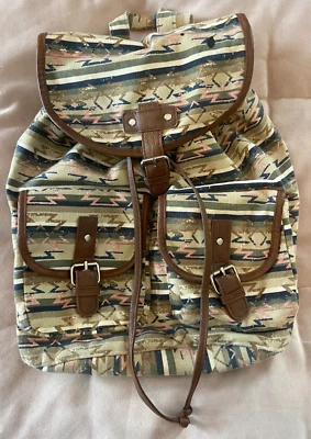 Mochila sin marca para mujer mediana multicolor boho azteca tribal con cordón bolsillos Foto 1 de 4