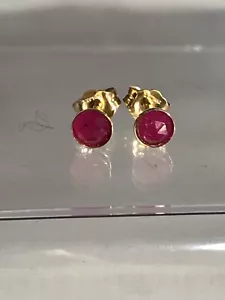 14K GF BEZEL SET ROUND NATURAL ROSETTE CUT RUBY EARRINGS. 4MM. 1.0 TCW. - Picture 1 of 3