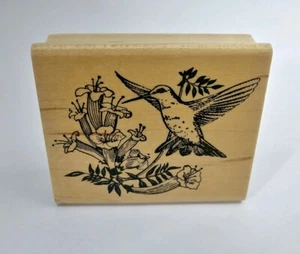 Embossing Arts Co. Kolibri Vogel Trompete Rebe Blume Stempel 46F 1989 - Bild 1 von 8