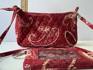 Borsa a tracolla piccola Vera Bradley Red Paisley borsa cambio e portafoglio borsetta - Foto 1 di 10