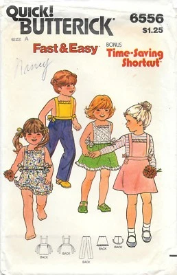 Butterick #6556 Sewing Pattern Toddlers Top Shorts Pants Skirt Jumper Size 1-2-3 - Image 1 of 2