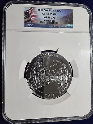 🌟 2011 5 oz Silver ATB CHICKASAW OKLAHOMA NGC MS69 DPL America Beautiful - Image 1 of 3