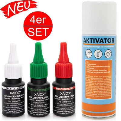 3 x 20g Colla Secondi Industriale Modellismo Superadesiva con Attivatore Spray SET - Immagine 1 di 4