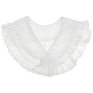 Women Double Layer Ruffled Lace Fake Collar Shawl Wrap V-Neck Big Lapel Capelet - Picture 1 of 8