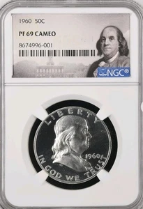 1960 Proof Franklin mezzo dollaro 50c NGC PF 69 CAMEO RARO! Bx4 - Foto 1 di 2