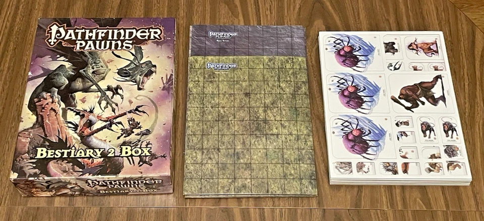 Pathfinder Lot | Bestiary 2 Box & Rise of the Runelords Pawns & 2 Flip-Mats USED - Image 1 of 1