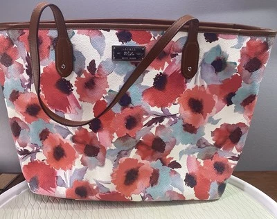 Bolsa tote de ombro LAUREN Ralph Lauren LRL grande vegana vermelha floral - Imagem 1 de 4